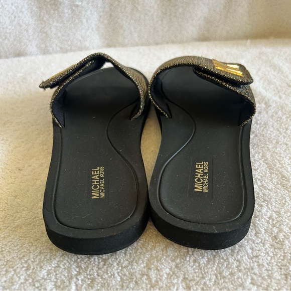 Michael Kors Black and Gold Slide Sandals - Picture 5 of 8
